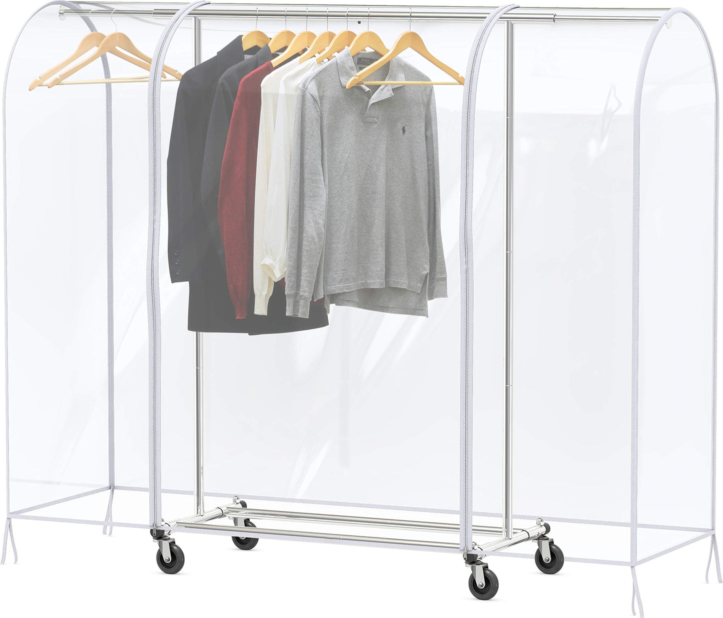 Simple Houseware Supreme Commercial Grade Clothing Garment Rack + Clear Garment Rack Cover (72''L x 54''H)