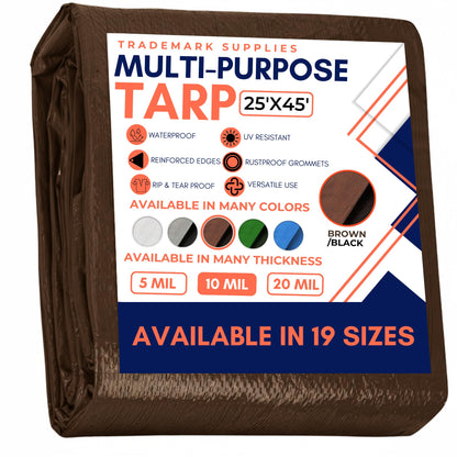 Large Waterproof Tarp - Heavy Duty 10 Mil Thick Poly Tarpaulin Ideal for Canopy Tents, Boats, RV or Pool Covers - Multipurpose Protective Tarps with Grommets for Indoor and Outdoor Use | 25' x 45'
