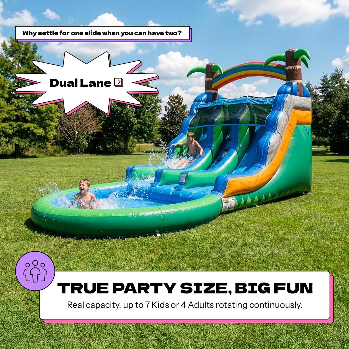POP JUMP 13ft Tall Topical Inflatable Water Slide Dual Lane with Pool- 23ft Long, 100% PVC Vinyl, Commercial Reinforced, Backyard Summer Play, Wet/Dry Fun, Front Entry for Supervision, Includes Blower