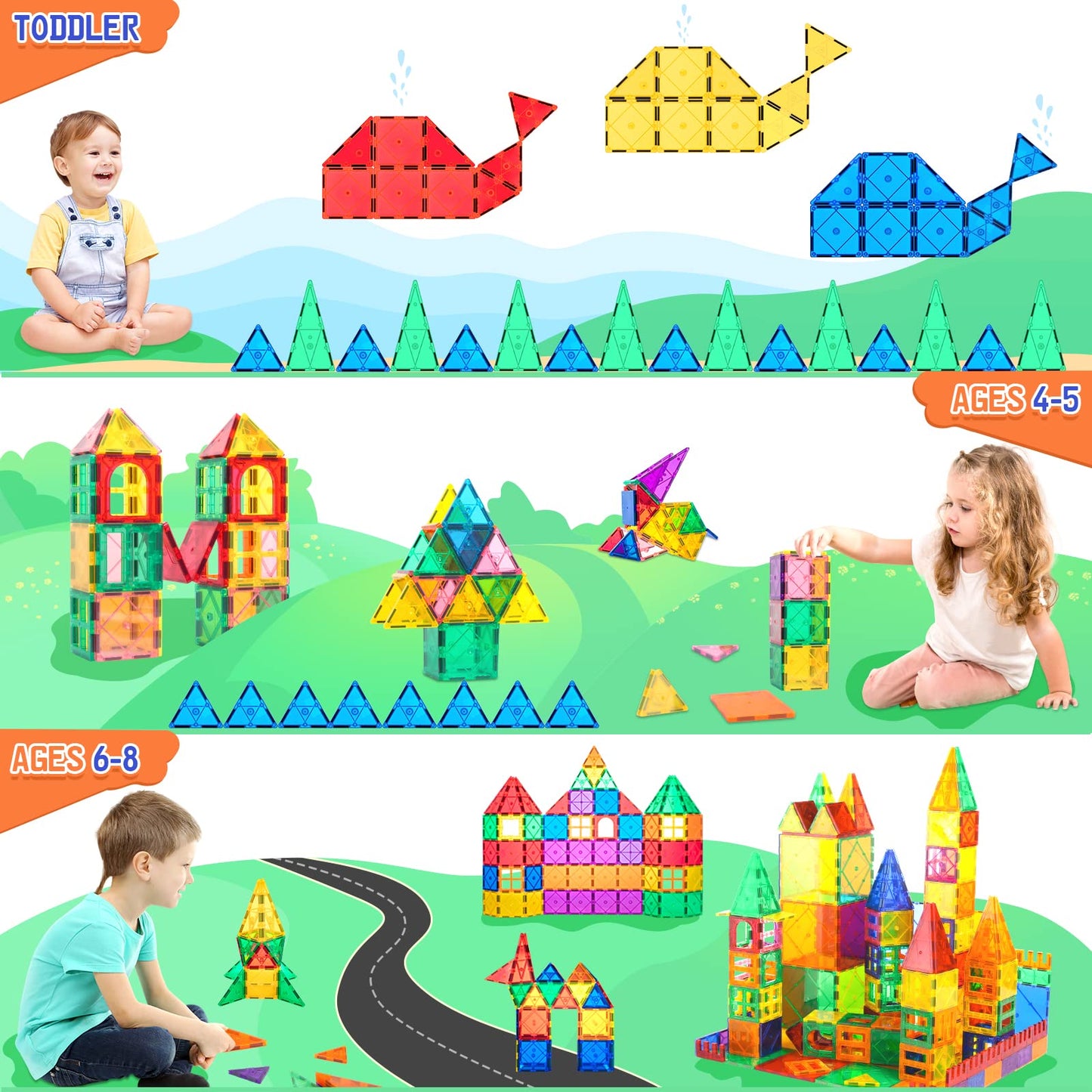Magnetic Tiles Toddler Toys Magnetic Building Blocks for Kids Ages 3-12 STEM Educational Toys for Girls & Boys Sensory Play for Preschool Learning Birthday Chritmas Gift
