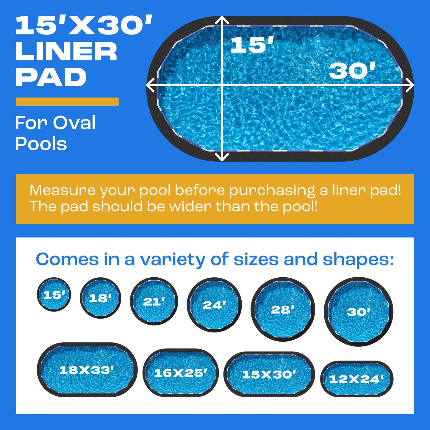 Yankee Pool Liner Pad, 15x30 Ft Oval Puncture Proof Pool Mat, Above Ground Pool Liner Protector Against Tearing, Grass, Under Pool Pad to Prolong Swimming Pool Liner Life, 15x30 Oval Pool Liner