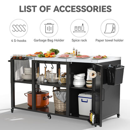 YITAHOME Big Green Egg Grill Table with Removable Stainless Steel Tabletop, Outdoor Kitchen Island with Spice Rack, Paper Towel Holder, and Trash Bag Holder, BBQ Prep Table for Parties