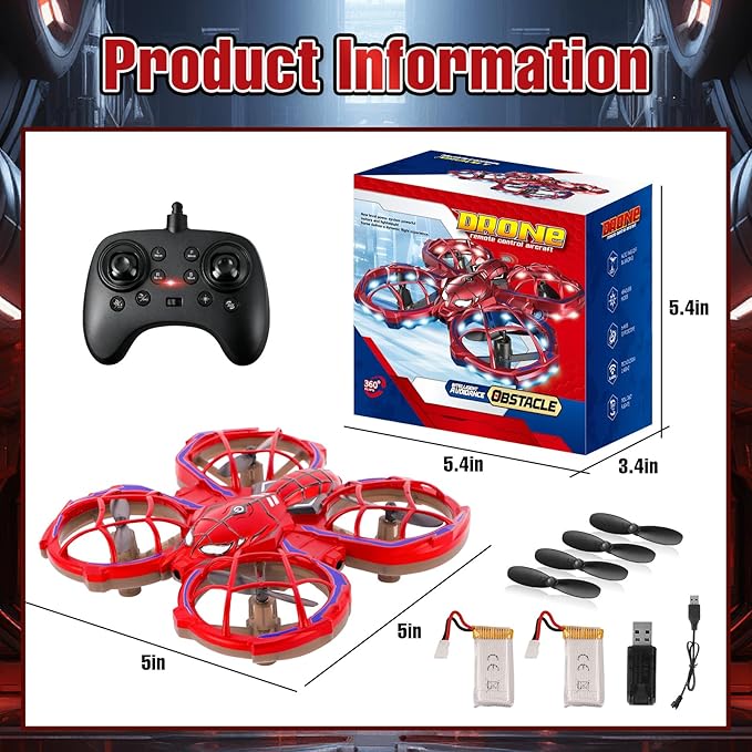 Spider Drones for Kids 8-12: Stunt Drone 5D Obstacle Avoidance RC Quadcopter 3D Flips Auto Hovering LED Lights Indoor Outdoor Remote Control Helicopter for Boys Girls Adults