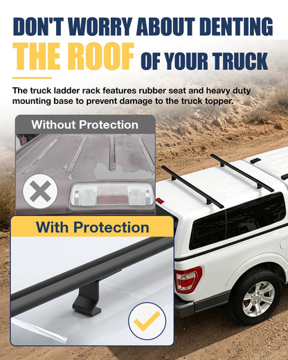 Mountainpeak 500LB Capacity Pickup Truck Topper Ladder Rack Camper Shell Roof Rack for Van Trailer Truck Cap Rack - 60" Crossbar Aluminum Black