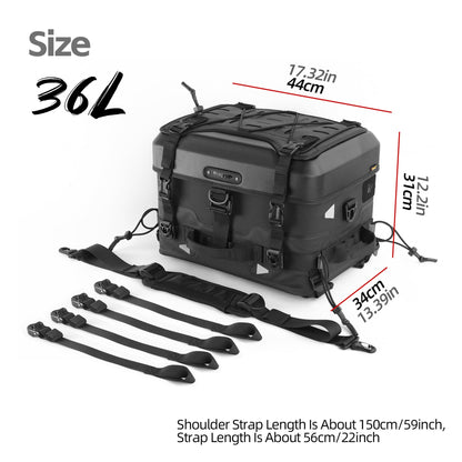 Rhinowalk 36L Motorcycle Tail Bag Hard Shell Top Case Lightweight Waterproof Rear Trunk with MOLLE System & Quick-Release Mounting – Touring Adventure Case