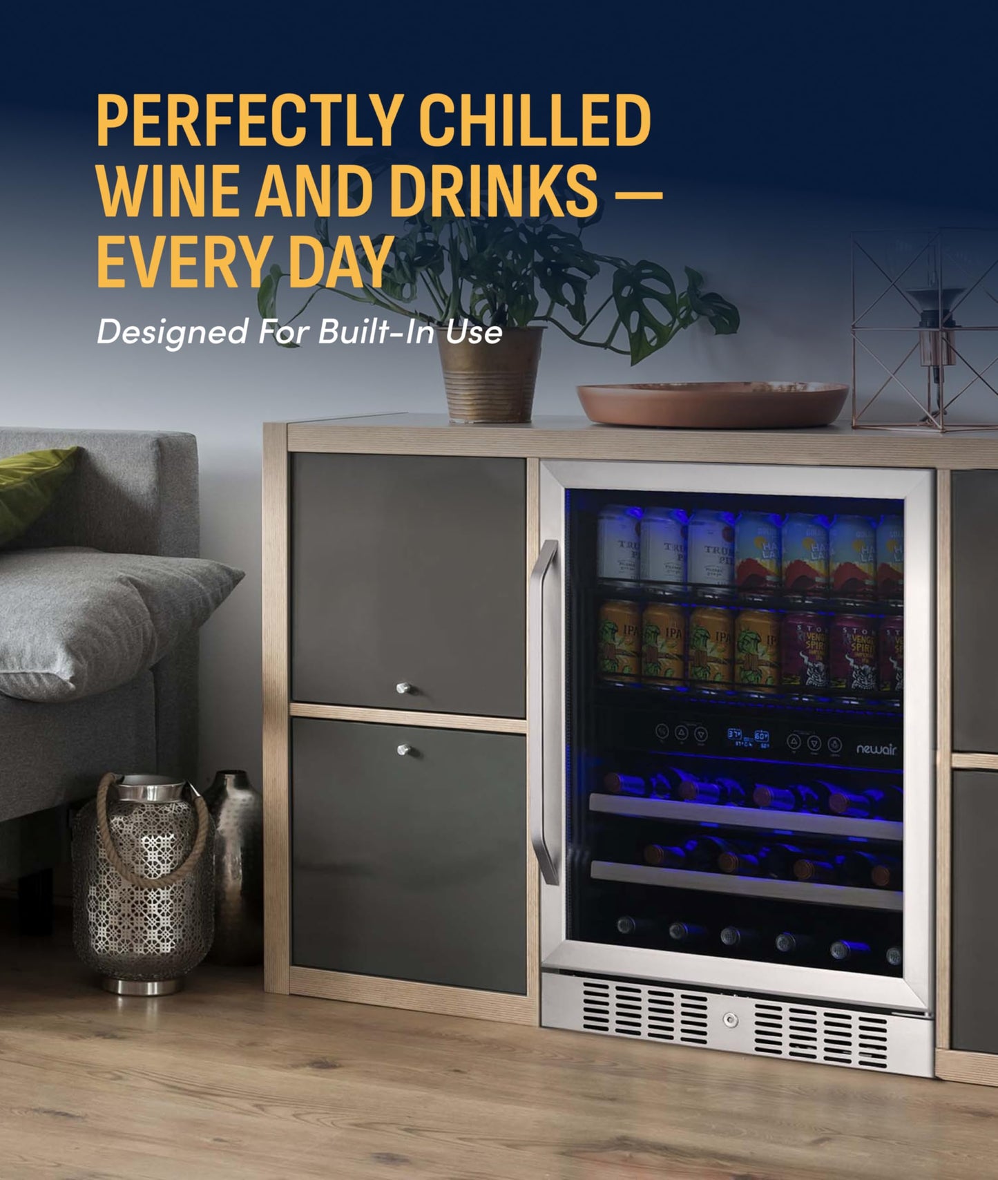 NewAir 24" Dual Zone Beverage Refrigerator & Wine Cooler for 20 Bottles & 70 Cans | Freestanding or Built-In Under Counter Mini Fridge for Beer, Wine and Soda | Stainless Steel
