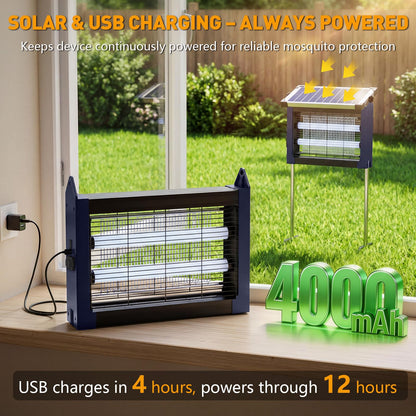 Solar Bug Zapper Outdoor, 4500V Solar Mosquito Zapper for Outdoor & Indoor, 1/2 Acre Coverage Cordless Rechargeable Electric Fly Zapper, IPX5 Waterproof Mosquito Traps for Backyard, Patio, Camping