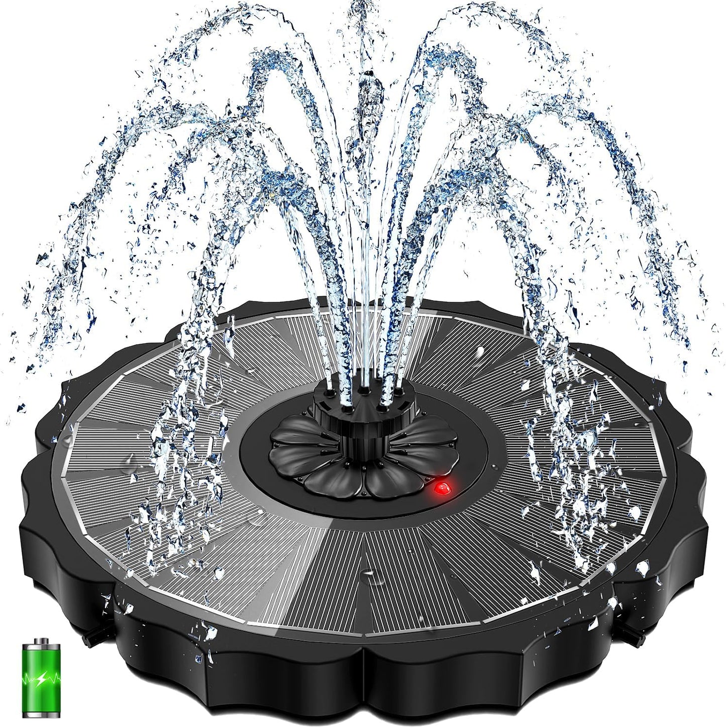 Yzert Solar Fountain - 3.5W Glass Water Pump with 2000mAh Battery & 7 Nozzles for Outdoor Use (Black)