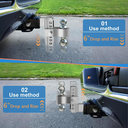 Drop Hitch 2.5 Inch Receiver, Vullteeon 6 Inch Adjustable Trailer Hitch Ball Mount, 18,500 LBS GTW, (2" & 2-5/16") Chrome Plated Steel Balls, Class 5 Aluminum Tow Hitches with 2 Anti-Theft Pins Locks