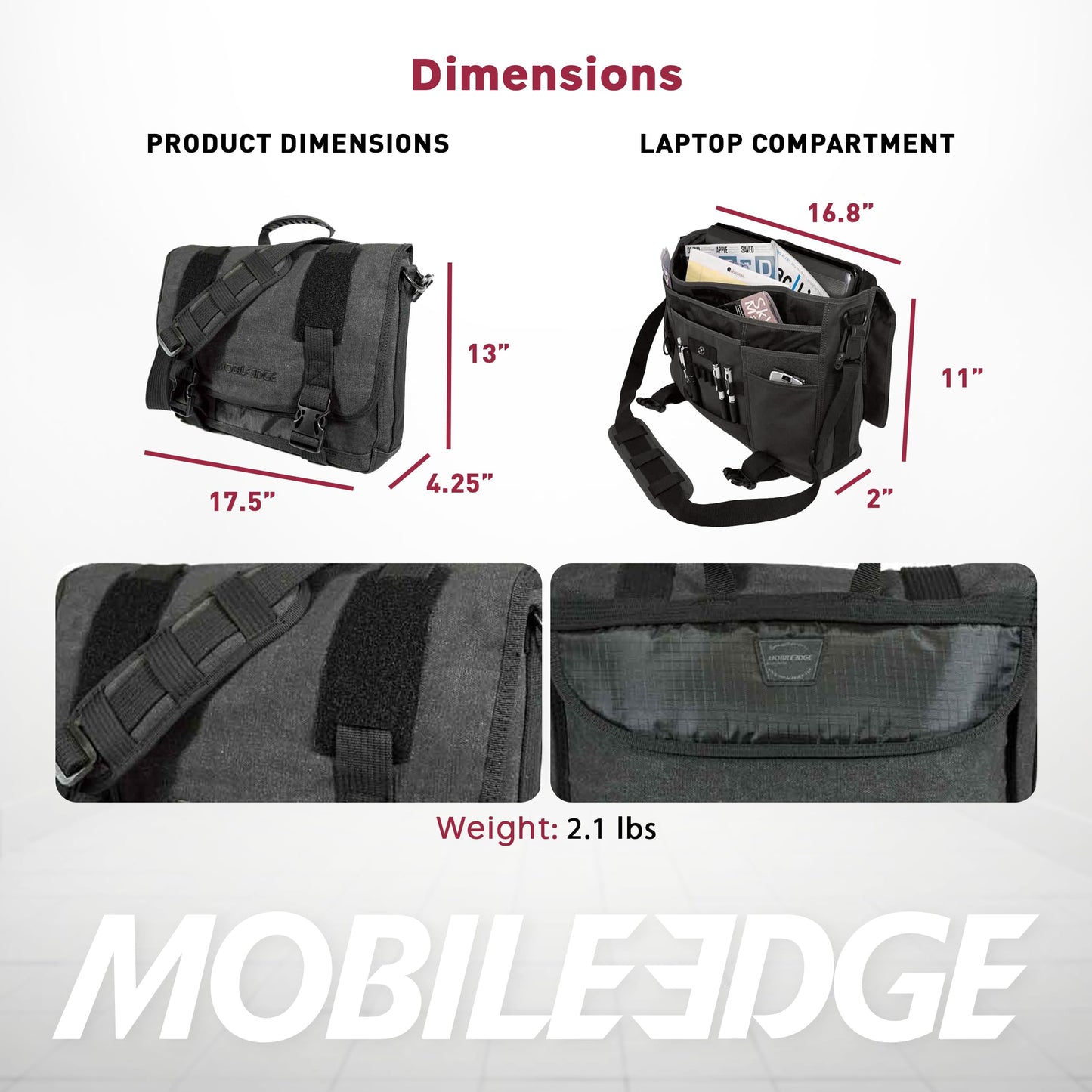 Mobile Edge ECO Laptop Messenger Bag for Men and Women, Fits Up To 17.3 Inch Laptops, Travel Work Computer Bag, Cotton Canvas, Padded Pockets, Black