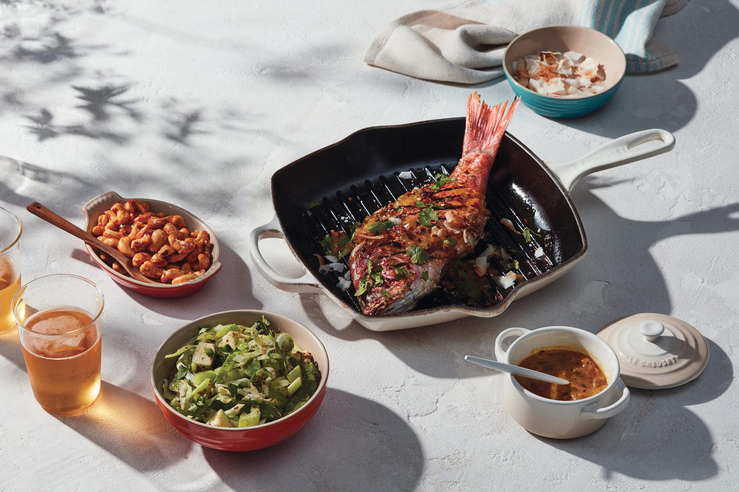 Le Creuset Enameled Cast Iron Signature Square Skillet Grill, 10.25", White
