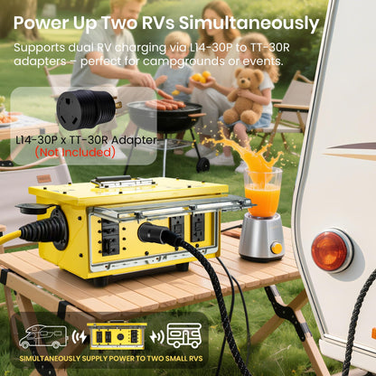 YARWELL Heavy-Duty 50 Amp Power Distribution Box – 125/250V, SS2-50P Inlet, IP67 Waterproof, (8) 20A GFCI 5-20R Receptacles & (2) 30A Locking Outlets for Jobsite, Generator, RV, Outdoor Use
