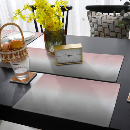 LaBLUUX Table Runner with 6 Place Mats, Gradient Color Pink Gray Cotton-Linen Dining Mat Sets Heat Resistant Washable Placemat for Dining Table/Kitchen/Living Room/Office/Picnic 13x90 Inch