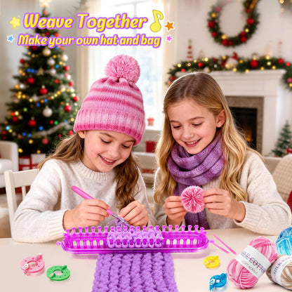 MIAOKE Weaving Loom Kit for Scarf with Pompom Maker, Long Knitting Loom Includes Storage Bag, Binding Needles, Yarn and Crochet Hooks, for Making Hats,Gloves and Blanket,DIY Craft Kit for Beginners