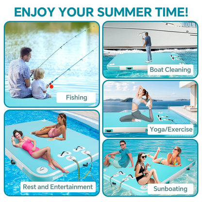 Floating Dock Inflatable Water Platform for Pool Lake Float Island Rafts Adults Heavy Duty Non-Slip with Pump Rope Ladder (Mint Green, 6 x 5ft (1.8 x 1.5m))