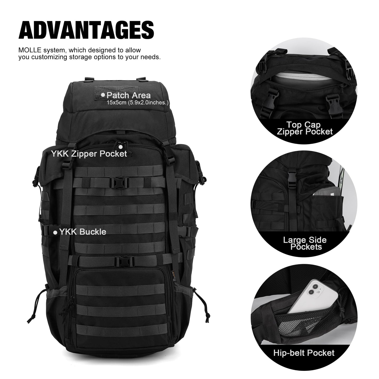 Mardingtop 70L Hiking Backpack+ Molle Tactical Utility Pouch