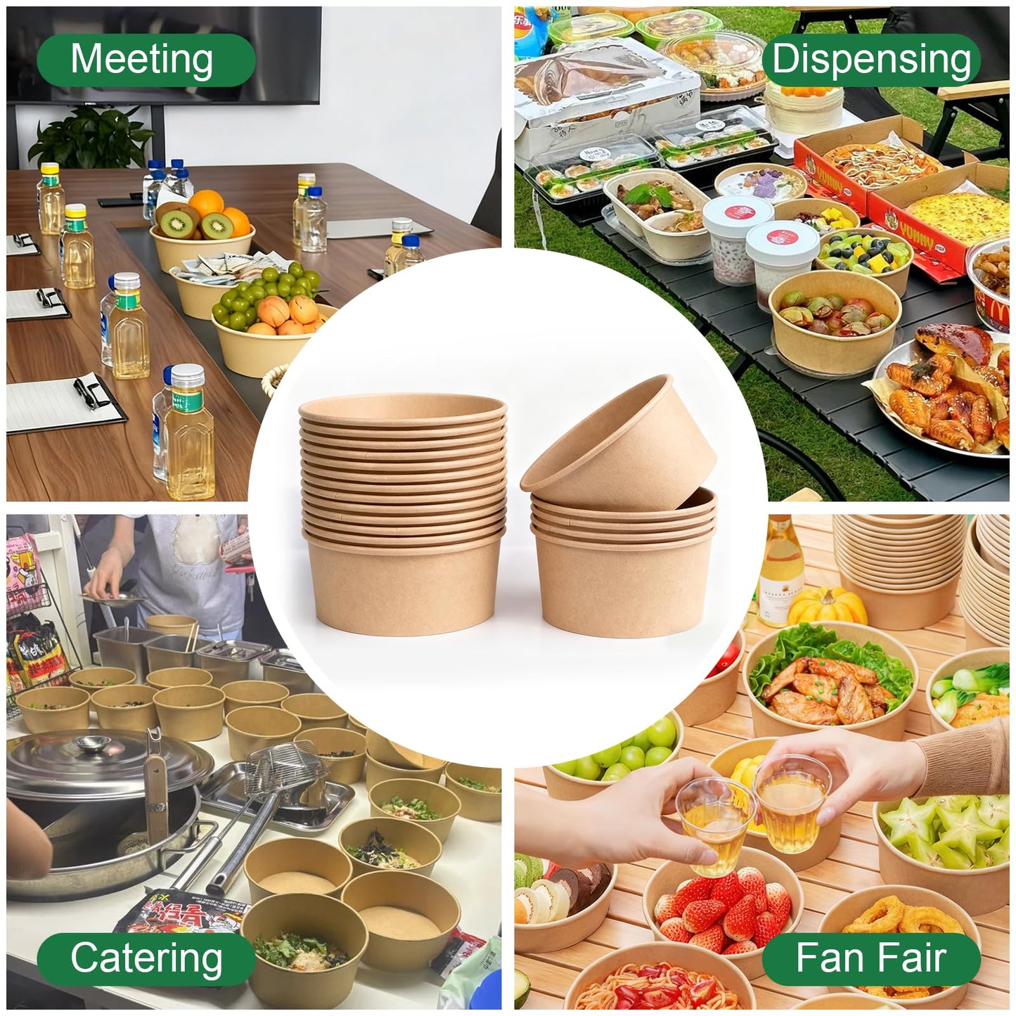 ganfaner 47oz Disposable Meal Prep Food Container w/Lids, 200 Sets Deli Bowl Paper Box To Go, Sturdy Bulk Pack for Event Restaurant Food Serving Salad Soup Pho Acai Picnic