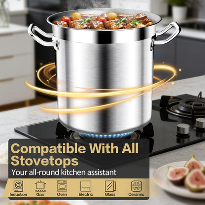 Stainless Steel Stock Pot - 24QT Heavy Duty Induction Cooking Pot with Lid, Nonstick Thick Bottom Big Stockpot, Deep Cookware for Canning, Boiling Beer Brewing, Soup, Seafood Boil Soup Pots