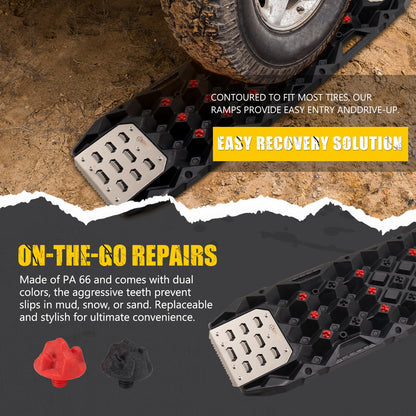 BUNKER INDUST Offroad Traction Board with Jack Base,Pair 47.24"L x 14"W Recovery Track Tire Traction Mat -Black Sand,Mud,Snow Ramps (Replaceable Dual Colors Teeth/Rugged Steel Plate) Gen 11th