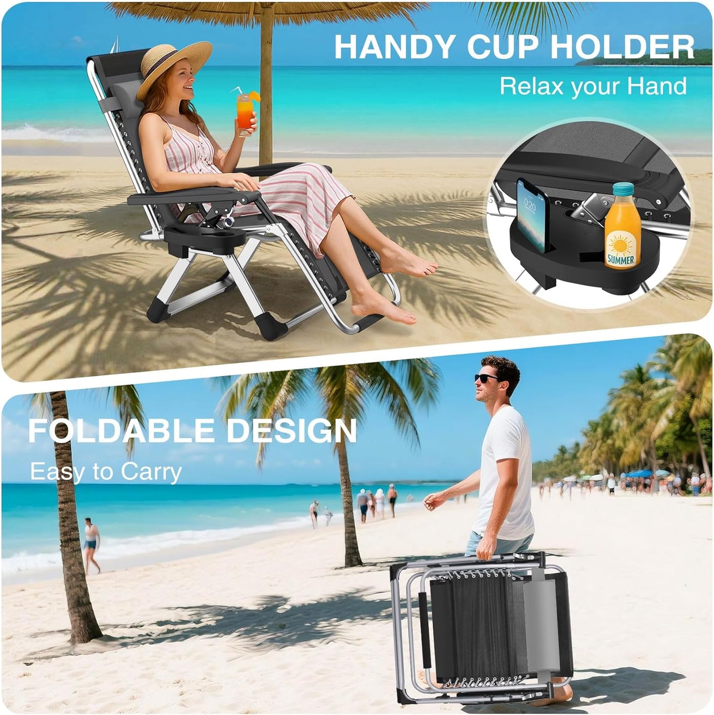 Suteck Zero Gravity Chair - Reclining Camping Lounge Chair with Removable Cushion & Cup Holder | Outdoor & Indoor Use