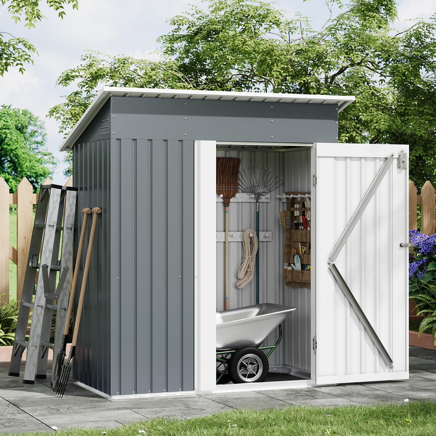 Garvee Outdoor Storage Shed 5x3 FT, Metal Garden Tool Shed with Lockable Doors & Vents, Weather-Resistant Backyard Storage Shed for Tools, Lawn Equipment & Patio