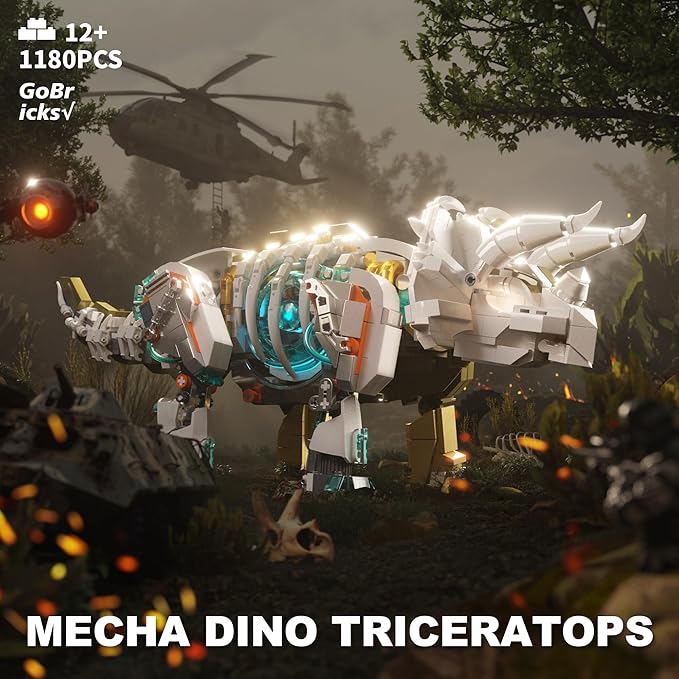 Dinosaur Toy Building Sets Mechanical Dino Buildings Blocks Set for Boys Girls 12+Teens Adults Creative Model Kits Home Room Office Decor Birthday Triceratops 1180PCS