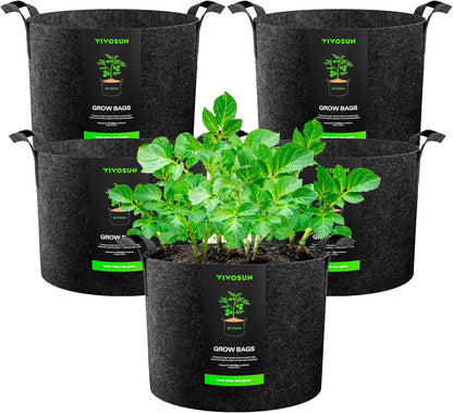 VIVOSUN 20 Gallon Plant Grow Bags - Heavy Duty Nonwoven Fabric Pots with Handles | 5-Pack