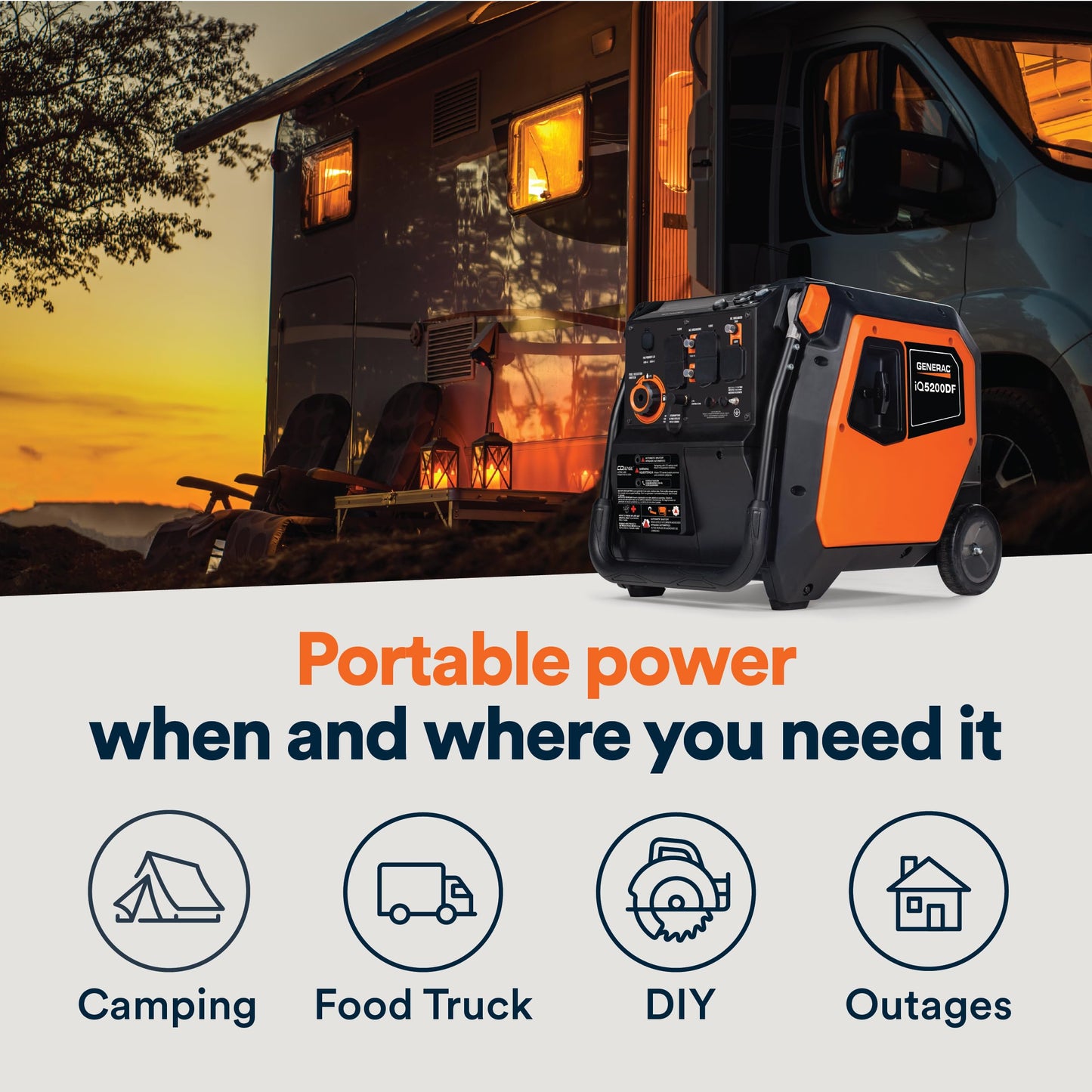 Generac 5,200-Watt Dual-Fuel Portable Inverter Generator - Gas and Propane Compatible - Quiet Operation - Clean, Stable Power - CA Compliant - Great for Home Backup, Camping, and RV Use