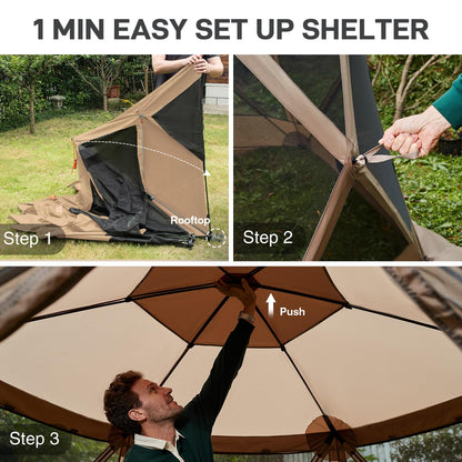 EVER ADVANCED Pop up Screen House Tent for Camping 11.5 x 9.8 ft, Instant Screened Gazebo Canopy with Netting, Portable Shelter Enclosure for Outdoor, Backyard, Khaki