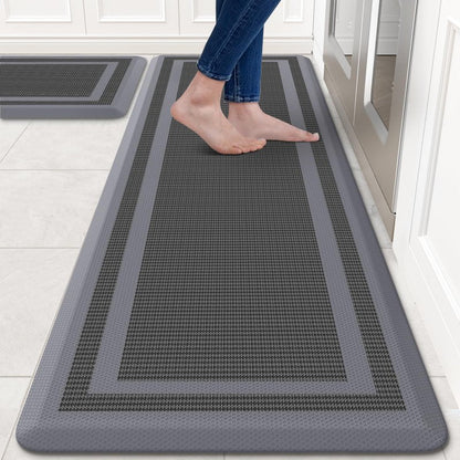 KitchenClouds [2 PCS] Kitchen Rugs Cushioned Anti-Fatigue Kitchen Mats for Floor Waterproof Kitchen Rug Set Non-Slip Comfort Standing Mat for Office, Sink, Laundry 17.3"×28"+17.3"×60", Grey