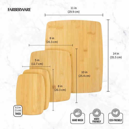 Farberware 4-Piece Bamboo Cutting Board Set - Reversible Boards for Chopping, Slicing, Charcuterie and Meal Prep - Kitchen Essential, Housewarming or Back-to-School Gift