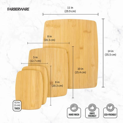 Farberware 4-Piece Bamboo Cutting Board Set - Reversible Boards for Chopping, Slicing, Charcuterie and Meal Prep - Kitchen Essential, Housewarming or Back-to-School Gift