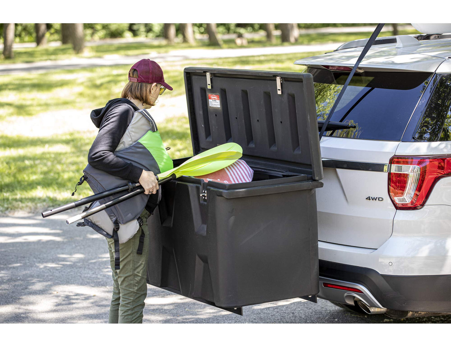 Buyers Products 1707020 Poly Hitch Mounted Cargo Carrier, 23x51x26, Includes Polyethylene Chest, Steel Frame, 5/8in. Hitch Pin, Waterproof Truck Bed Storage & Tool Box, Fits 2 in Receiver, Made in USA