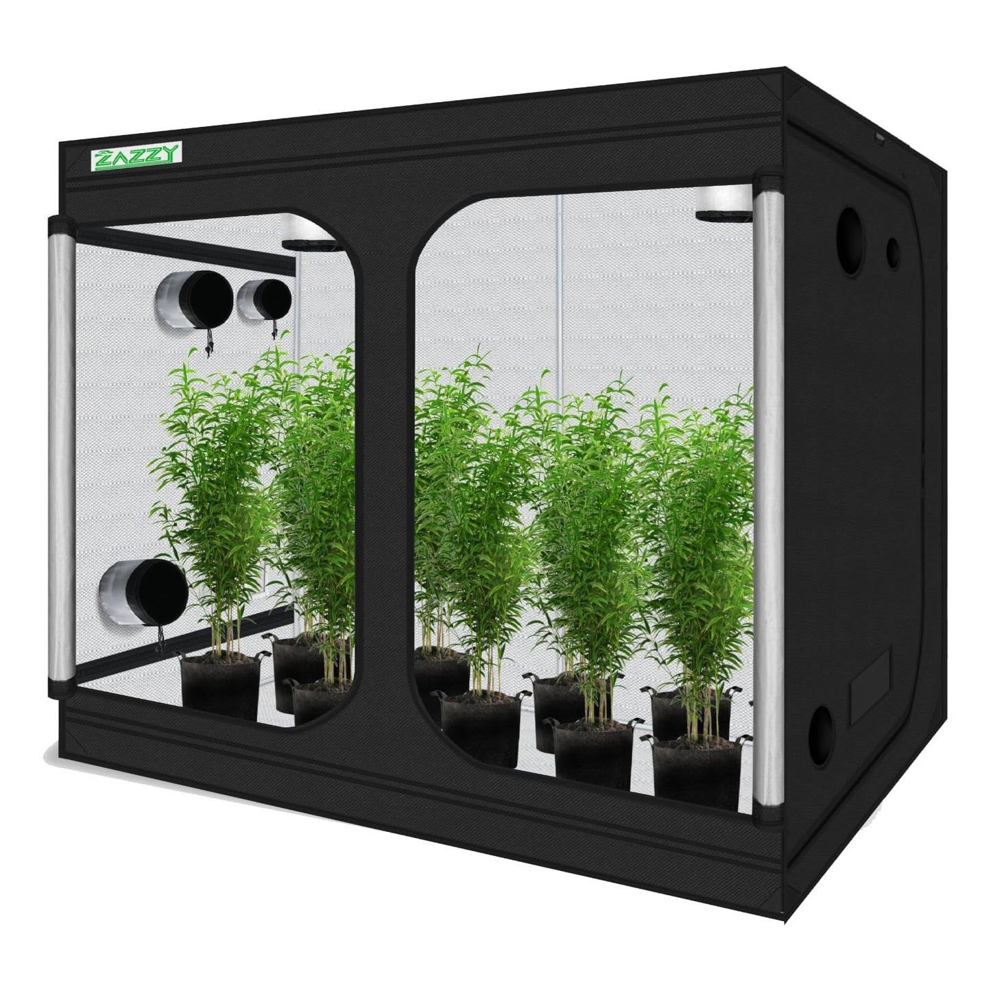 zazzy Grow Tent, 120"x60"x78" Hydroponic Mylar Grow Tent Reflective Garden Growing Dark Room with Observation Window, Removable Floor Tray and Tool Bag for Indoor Plant Growing 10x5