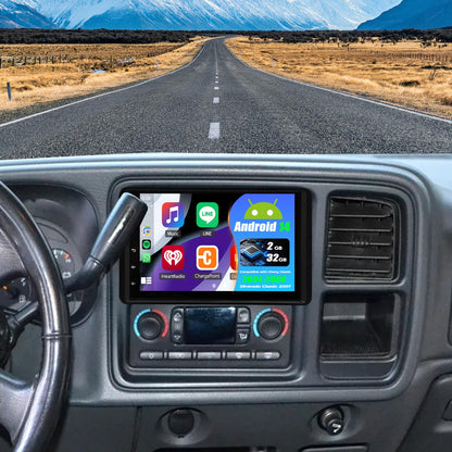 Slakerbe Android 14 Double Din Car Stereo Radio for Chevy Classic 2004-2007 Silverado Classic 2007,7" Touchscreen Wireless Carplay Android Auto GPS WiFi Bluetooth RDS SWC Mirrorlink Mic Backup Camera