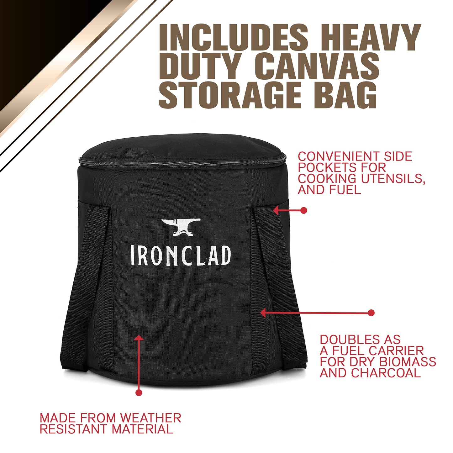 IronClad Supply Rocket Stove – Camping Wood Stove for Emergency Preparedness, Survival, Off Grid Living Supplies – Portable Wood Burning Stove with Canvas Storage Bag and Fuel Support System