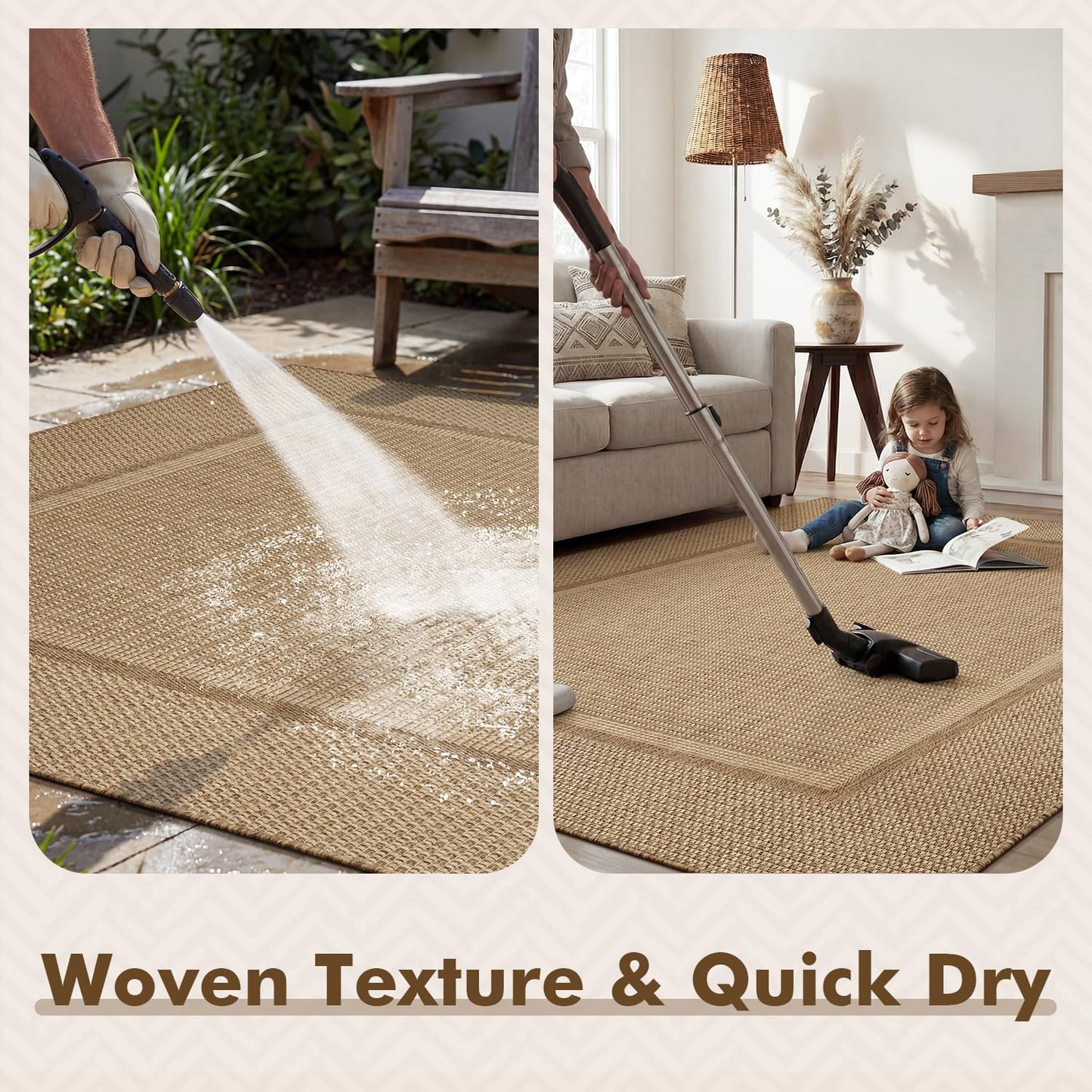 MontVoo-Outdoor Rug-Patio Rug 8x10 ft Polypropylene Indoor Outdoor Rugs Outdoor Carpet for Patio Deck Balcony Porch, Textured Weave, Durable for High Traffic, Fade-Resistant, Modern Neutral Brown