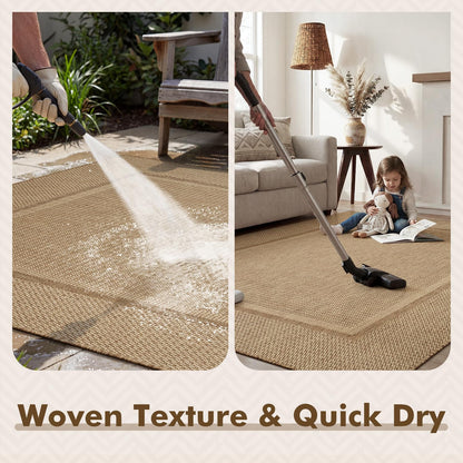 MontVoo-Outdoor Rug-Patio Rug 8x10 ft Polypropylene Indoor Outdoor Rugs Outdoor Carpet for Patio Deck Balcony Porch, Textured Weave, Durable for High Traffic, Fade-Resistant, Modern Neutral Brown