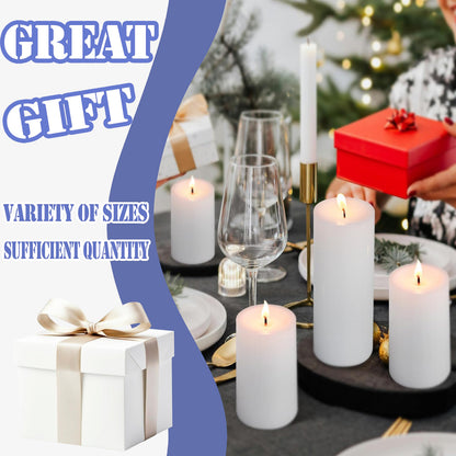 Veiuwa 36 Pcs White Pillar Candles Bulk Set，2x3 2x6 2x8 Inch - 12 Each Size，Hurricane Candles，Dripless Unscented Smokeless，Gives You a Better Atmosphere When Organizing an Event Party.