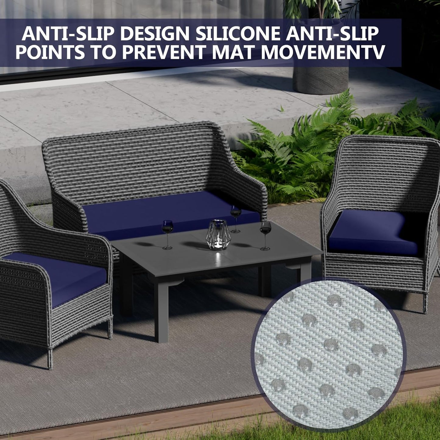 Outdoor Patio Seat Cushions by [Brand Name] - Weather & Fade Resistant | 3-Pack Anti-Slip 4-Seater Wicker Sofa Cushions