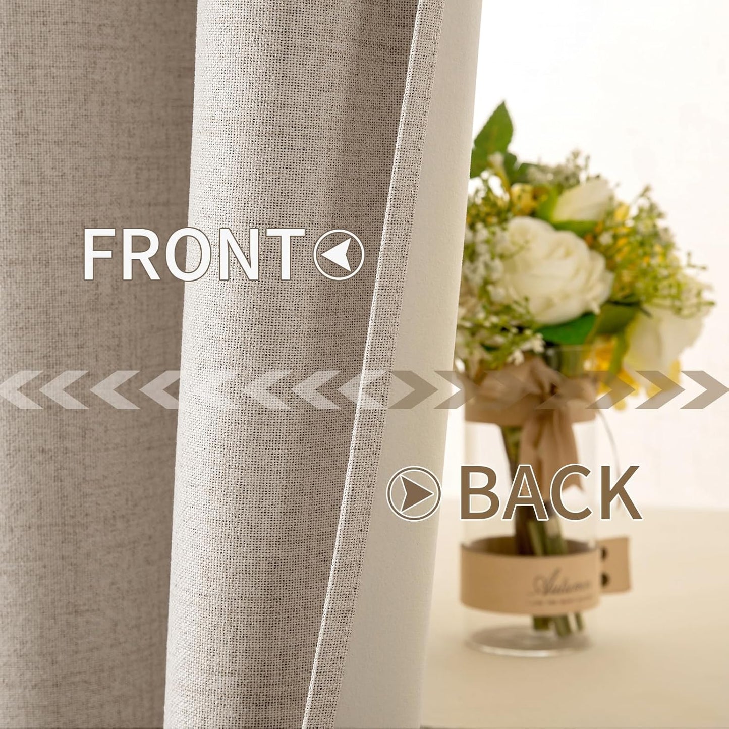 MIULEE 100% Blackout Linen Textured Curtains - Thermal Insulated Taupe Drapes | 52 x 96 Inch (2 Panels)