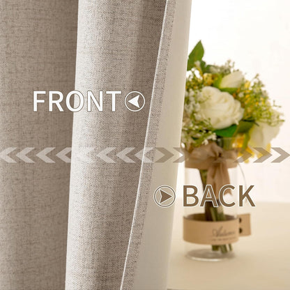 MIULEE 100% Blackout Linen Textured Curtains - Thermal Insulated Taupe Drapes | 52 x 96 Inch (2 Panels)