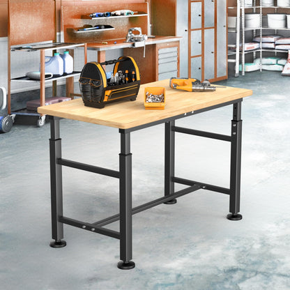 TORACK Adjustable Workbench with Rubberwood Top, 47.75" x 23.25" Heavy-Duty Garage Work Table, Height Adjustable 29"–41", Supports Up to 2000 lbs