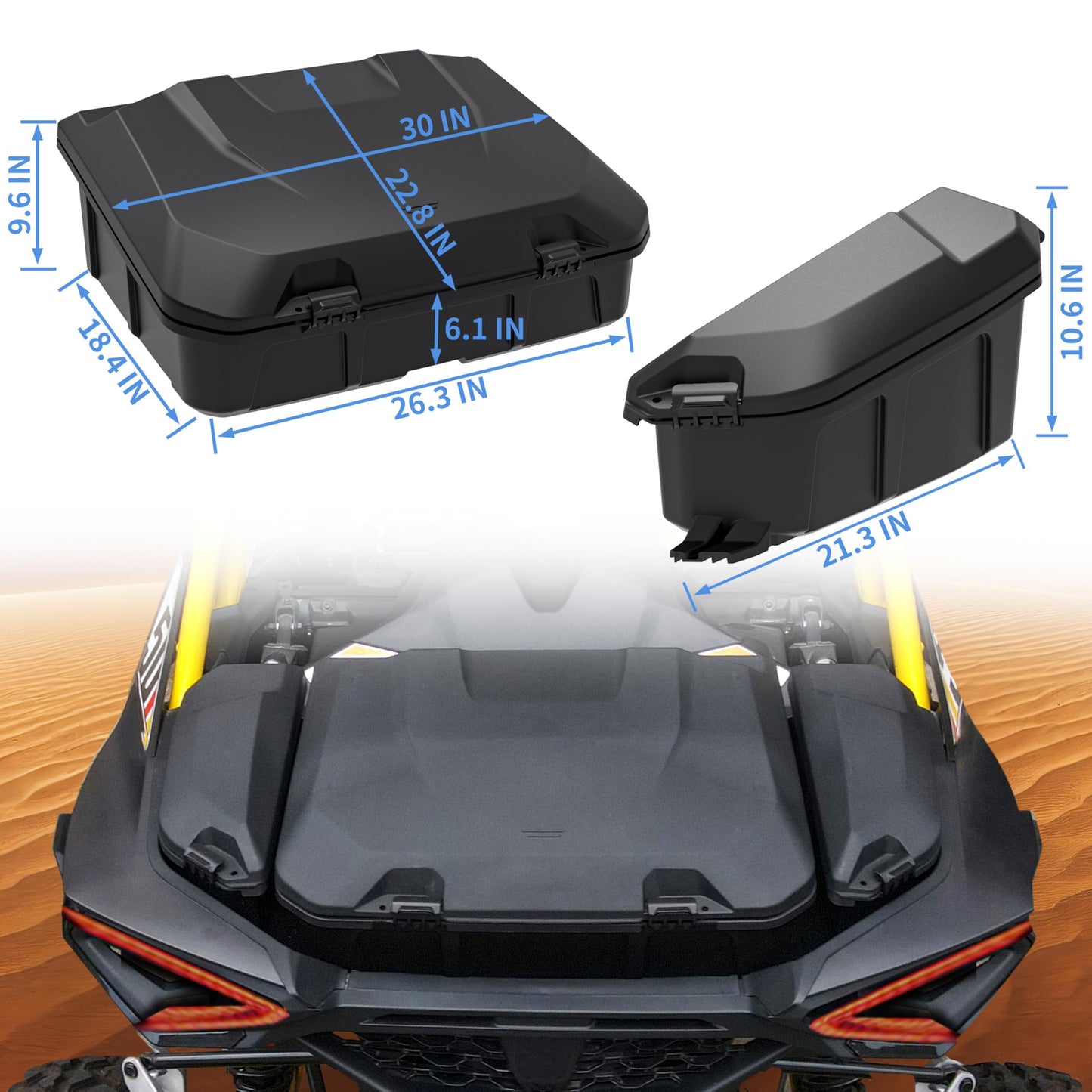 SLORIMOD 96L Large Capacity Rear Cargo Box & 13.5L Bed Side Removable Storage Tools Boxes Bin Set for Can Am Maverick R MAX X RS 2024+ Accessories, Replace #715007182, 715007372 (3PCS)