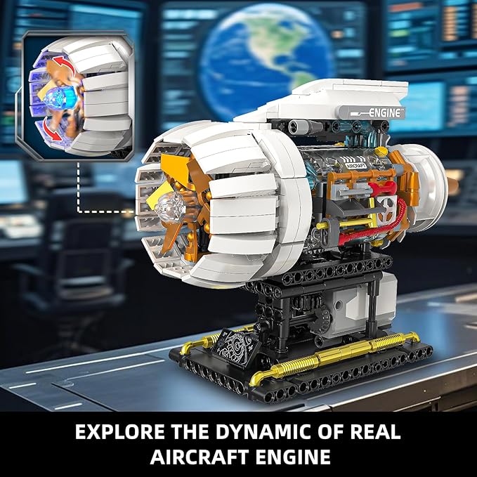 Aircraft Engine Building Kit for Adults STEM Mini Engine Model Toy with Motor &amp Hand Rocker Compatible with Lego Airplane Set Gift Idea for Teens Boys 8-14+ (635 PCS)