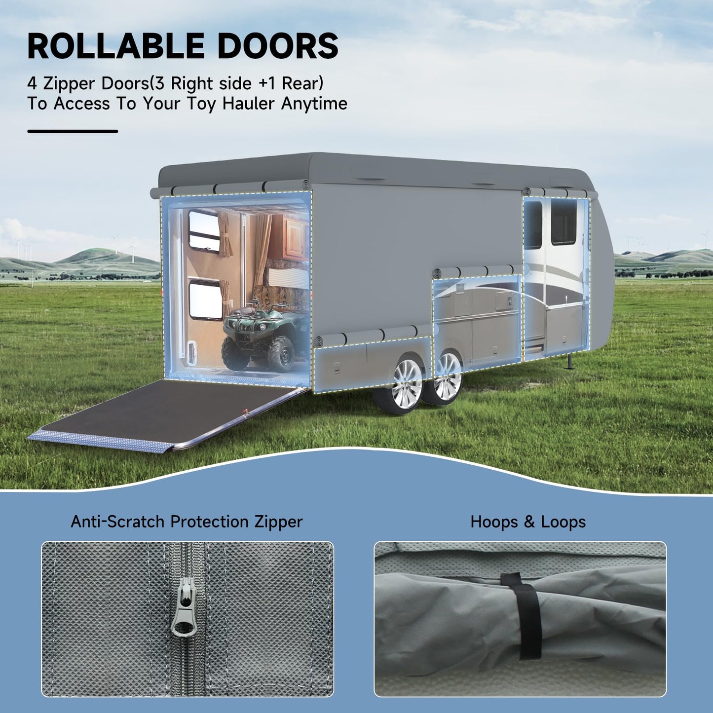 VINPATIO RV Cover, 7 Layers Heavy Duty RV & Trailer Cover, Toy Hauler Cover Fits 35'-38' RV Travel Trailer Camper Cover with Tongue Jack Cover, Extra Windproof Straps, Gutter Covers