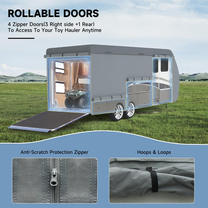 VINPATIO RV Cover, 7 Layers Heavy Duty RV & Trailer Cover, Toy Hauler Cover Fits 35'-38' RV Travel Trailer Camper Cover with Tongue Jack Cover, Extra Windproof Straps, Gutter Covers