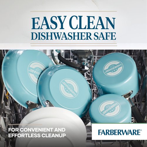 Farberware EcoAdvantage Ceramic Nonstick Cookware/Pots and Pans Set, 13 Piece, Aqua