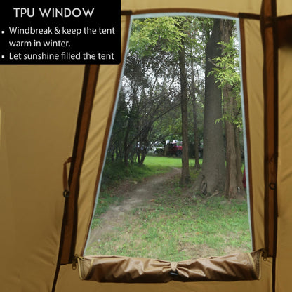 Preself 4~6 Person Tipi Hot Tent T3 XL with Screen Window, Height 8' 6" 2.6m, Diameter 15' 4.6m, for Wood Buring Stove Bushcraft Family Camping Hunting Fishing (Tent)
