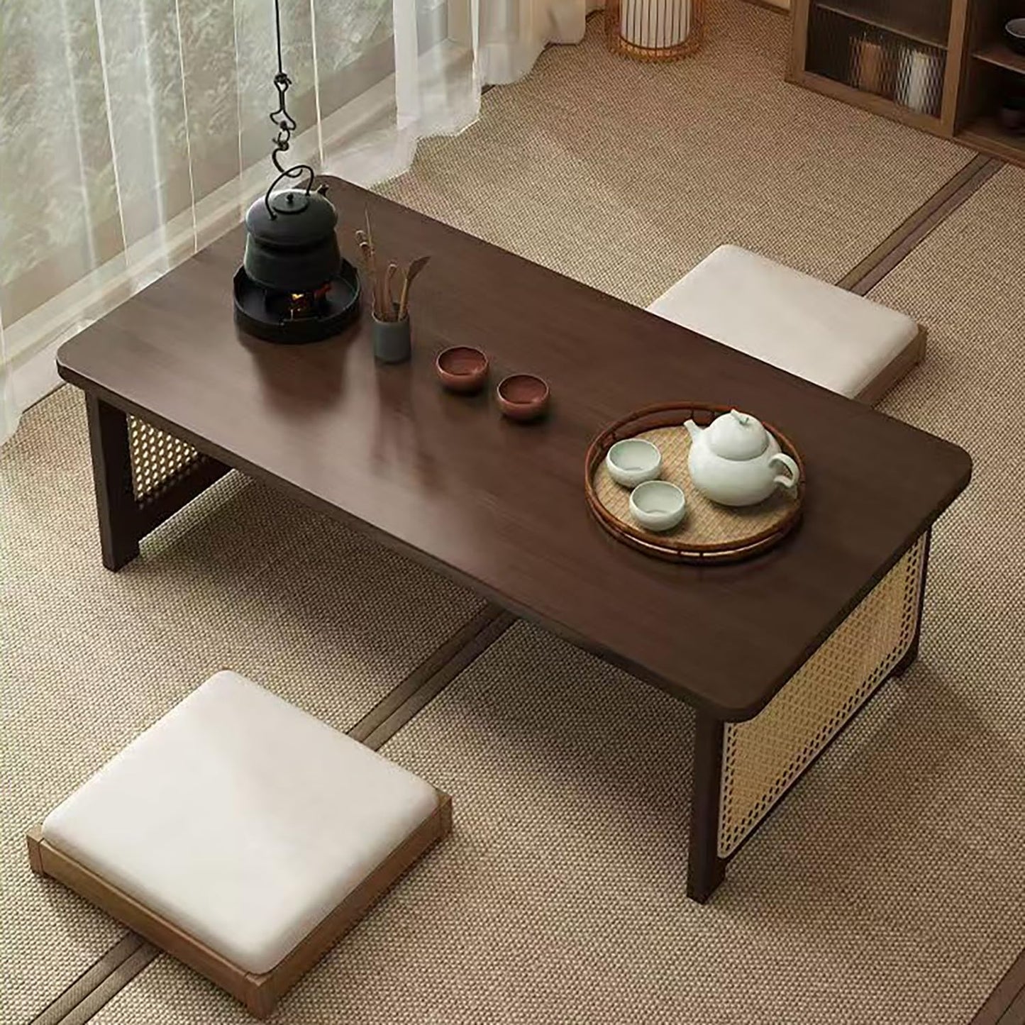 YHGSYXL Japanese Floor Table Bamboo Folding Coffee Table Portable Solid Wood Japanese Coffee Table, No Assembly Japanese Dining Table for Sitting on The Floor, Easy Storage(39.4 * 18.9 * 13.8in.)